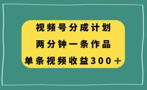 视频号分成计划，两分钟一条作品，单视频收益300+