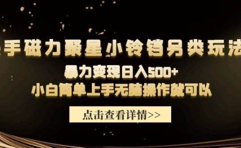 快手磁力聚星小铃铛另类玩法,暴力变现日入500+小白简单上手无脑操作就可以