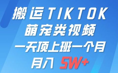 一键搬运TIKTOK萌宠类视频 一部手机即可操作 所有平台均可发布 轻松月入5W+