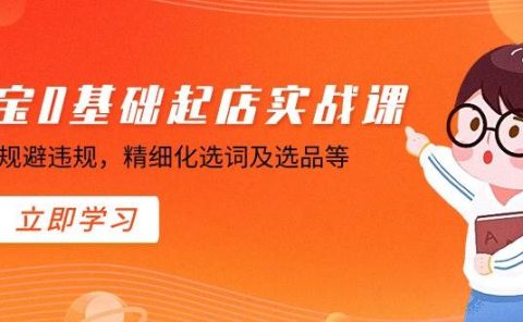 淘宝0基础起店实操课，店铺规避违规，精细化选词及选品等
