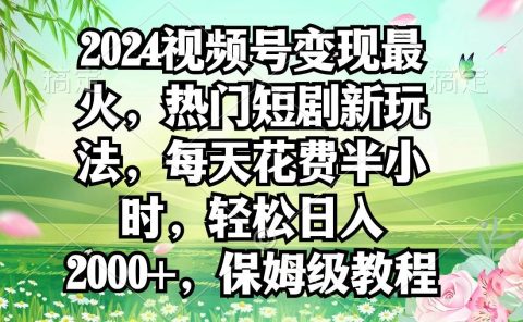 2024视频号变现最火,热门短剧新玩法,每天花费半小时,轻松日入2000+,...