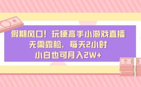 假期风口!玩梗高手小游戏直播,无需露脸,每天2小时,小白也可月入2W+