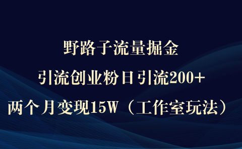 野路子流量掘金，引流创业粉日引流200+，两个月变现15W（工作室玩法））