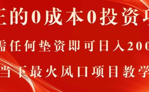 真正的0成本0投资项目,无需任何垫资即可日入2000+,当下最火风口项目教学