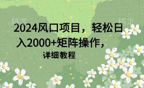 2024风口项目,轻松日入2000+矩阵操作,详细教程