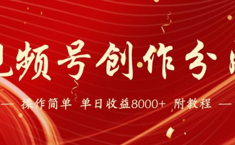 【蓝海项目】视频号创作分成计划,24年最新热门玩法,单天收益破8000+!