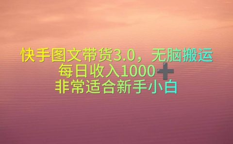 快手图文带货3.0,无脑搬运,每日收入1000+,非常适合新手小白