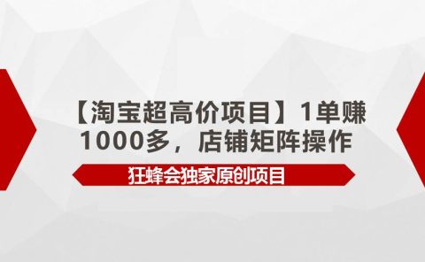 【淘宝超高价项目】1单赚1000多,店铺矩阵操作