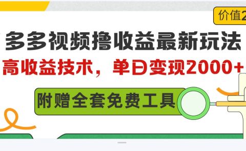 多多视频撸收益最新玩法，高收益技术，单日变现2000+，附赠全套技术资料