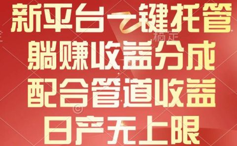 新平台一键托管,躺赚收益分成,配合管道收益,日产无上限