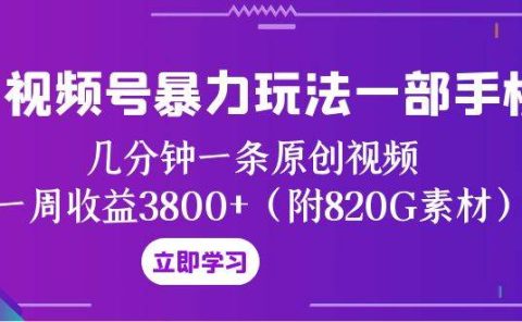 视频号暴力玩法一部手机 几分钟一条原创视频 一周收益3800+(附820G素材)