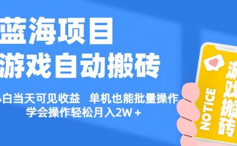 【蓝海项目】游戏自动搬砖 小白当天可见收益 单机也能批量操作 学会操...
