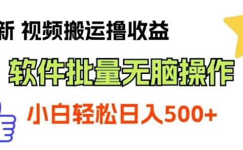 最新视频搬运撸收益,软件无脑批量操作,新手小白轻松上手