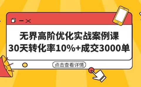 无界高阶优化实战案例课，30天转化率10%+成交3000单（8节课）