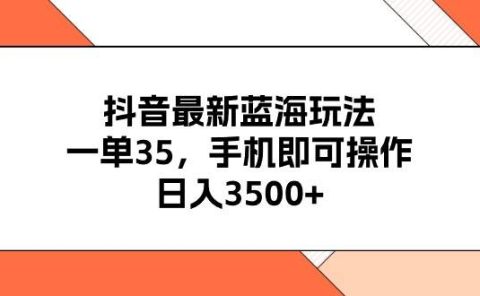抖音最新蓝海玩法，一单35，手机即可操作，日入3500+，不了解一下真是...