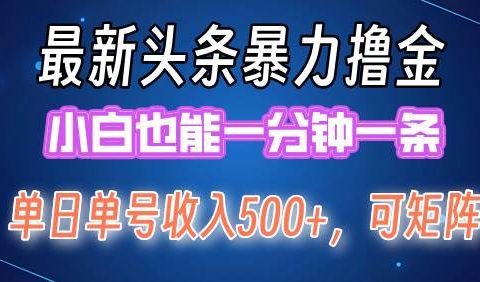 最新暴力头条掘金日入500+，矩阵操作日入2000+ ，小白也能轻松上手！