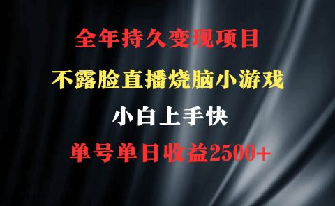 2024年 最优项目,烧脑小游戏不露脸直播 小白上手快 无门槛 一天收益2500+