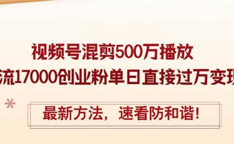 精华帖视频号混剪500万播放引流17000创业粉，单日直接过万变现，最新方...