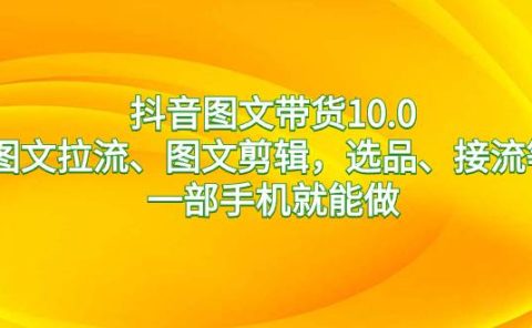 抖音图文带货10.0，图文拉流、图文剪辑，选品、接流等，一部手机就能做