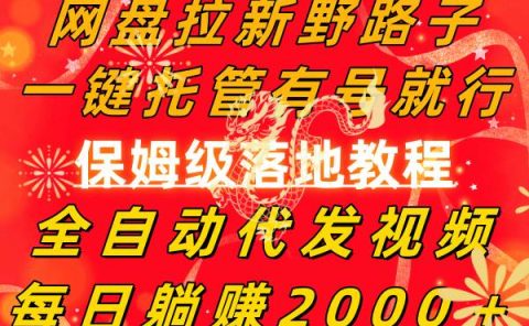 网盘拉新野路子,一键托管有号就行,全自动代发视频,每日躺赚2000+,保姆级落地教程
