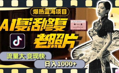 暴热蓝海项目，AI复活修复老照片，流量大 变现快 一天收入1000+教程+素材
