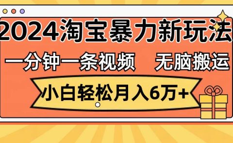 一分钟一条视频,无脑搬运,小白轻松月入6万+2024淘宝暴力新玩法,可批量