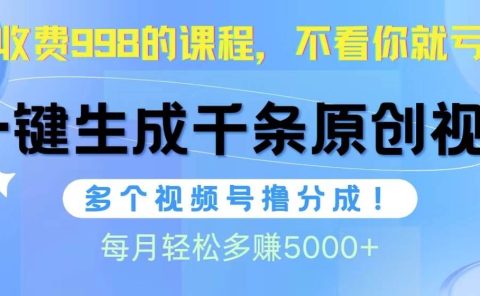 视频号软件辅助日产1000条原创视频,多个账号撸分成收益,每个月多赚5000+