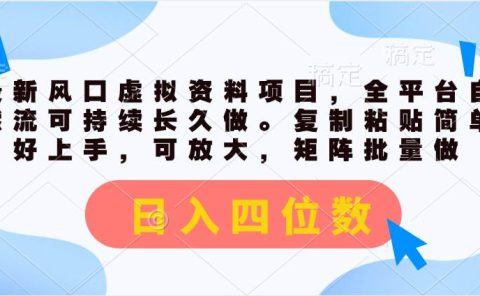 最新风口虚拟资料项目,全平台自然流可持续长久做。复制粘贴 日入四位数