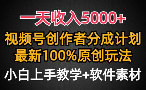 一天收入5000+，视频号创作者分成计划，最新100%原创玩法，小白也可以轻...