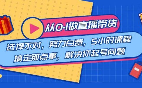 教您从0-1做直播带货：选择不对，努力白费，5小时课程搞定那点事，解决你起号问题