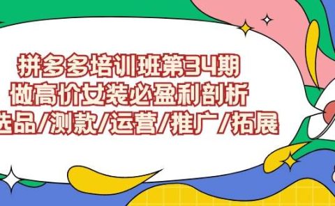 拼多多培训班第34期：做高价女装必盈利剖析  选品/测款/运营/推广/拓展