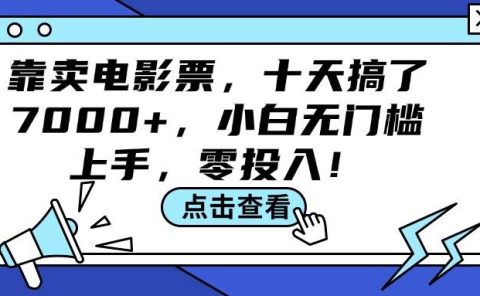 靠卖电影票,十天搞了7000+,小白无门槛上手,零投入!