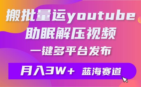 批量搬运YouTube解压助眠视频 一键多平台发布 月入2W+