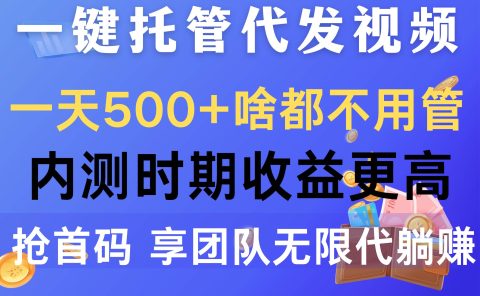 一键托管代发视频，一天500+啥都不用管，内测时期收益更高，抢首码，享...