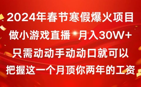 2024年春节寒假爆火项目,普通小白如何通过小游戏直播做到月入30W+