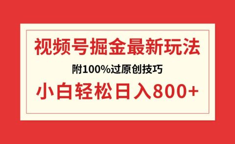 视频号掘金,小白轻松日入800+(附100%过原创技巧)