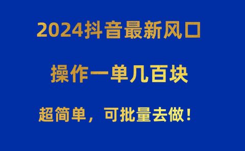 2024抖音最新风口!操作一单几百块!超简单,可批量去做!!!