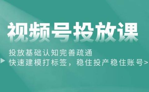 视频号投放课：投放基础认知完善疏通，快速建模打标签，稳住投产稳住账号
