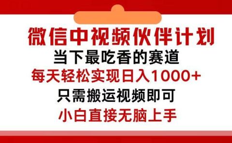 微信中视频伙伴计划，仅靠搬运就能轻松实现日入500+，关键操作还简单，...
