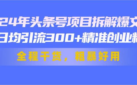 24年头条号项目拆解爆文,日均引流300+精准创业粉,全程干货,粗暴好用