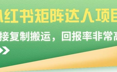 小红书矩阵达人项目，直接复制搬运，回报率非常高
