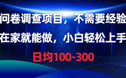 问卷调查项目,不需要经验,在家就能做,小白轻松上手,日均100-300