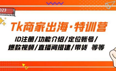 Tk商家出海·特训营：ID注册/功能介绍/定位账号/爆款视频/直播间搭建/带货
