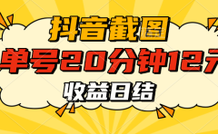 抖音截图上传 单号20分钟收益12元 不风控 批量无限做 收益日结