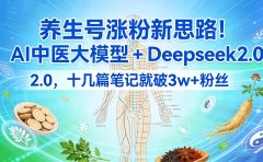养生号涨粉新思路!AI 中医大模型 + Deepseek 2.0,十几篇笔记就破 3w + 粉丝