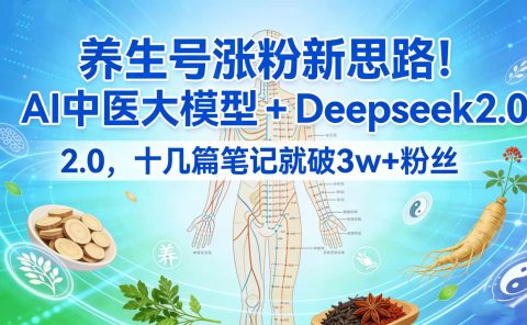 养生号涨粉新思路!AI 中医大模型 + Deepseek 2.0,十几篇笔记就破 3w + 粉丝