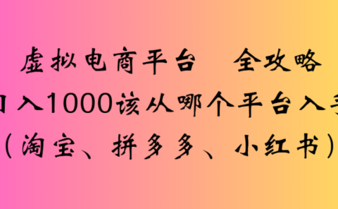 虚拟电商平台,该从哪个平台入手(淘宝、拼多多、小红书)全攻略日入1000