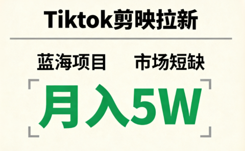 Tiktok剪映拉新,蓝海项目,市场短缺,月入5W+