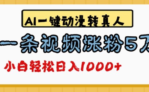 最新AI一键动漫转真人,一条视频爆涨5万粉,单日变现1000+