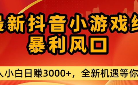 最新抖音小游戏纯暴利风口!小白单日稳赚3000+，全新机遇千万别错过